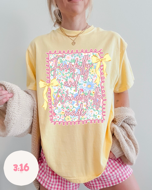 Fearfully & Wonderfully Made – Floral Yellow Tee