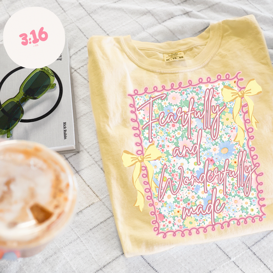 Fearfully & Wonderfully Made – Floral Yellow Tee