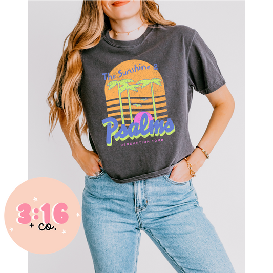 Sunshine & Psalms Christian Tee – Retro Redemption Tour Shirt