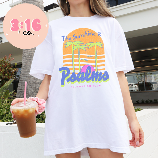 Sunshine & Psalms Christian Tee – Retro Redemption Tour Shirt