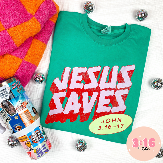 Jesus Saves Eternally Secure Tee – Retro Christian Graphic Shirt
